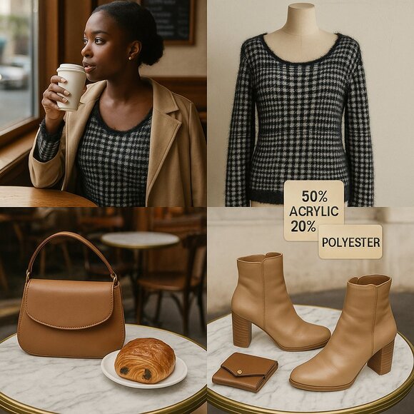 Cozy & Chic Houndstooth Sweater by Ana Couture - Size L - Picture 2 of 10